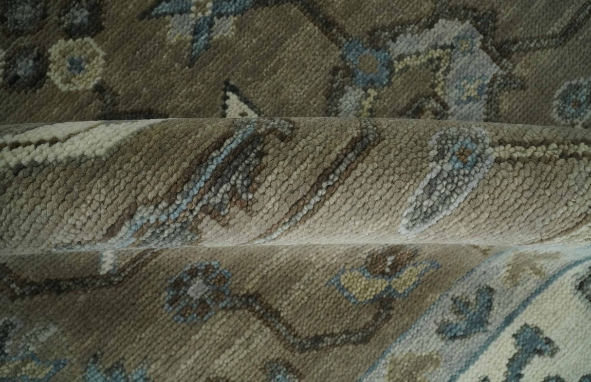 Custom Made Antique look Hand Knotted Beige, Ivory and Silver Oriental Oushak Multi Size Traditional Wool Area Rug