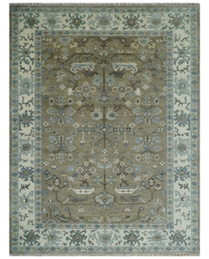 Custom Made Antique look Hand Knotted Beige, Ivory and Silver Oriental Oushak Multi Size Traditional Wool Area Rug