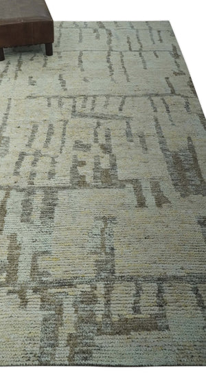 Custom Made Beige, Olive and Gray Hand Knotted Modern Abstract wool Area Rug