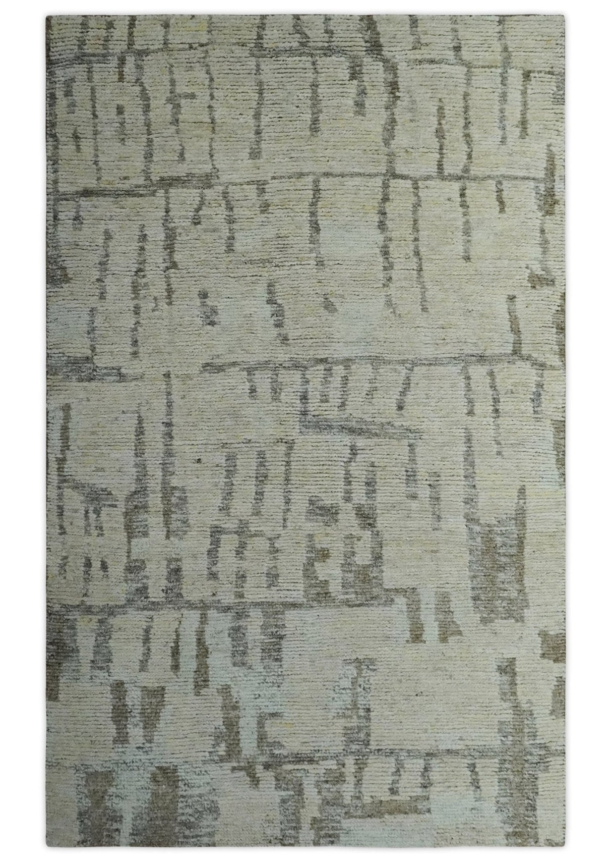 Custom Made Beige, Olive and Gray Hand Knotted Modern Abstract wool Area Rug