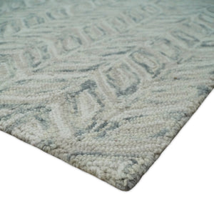 Custom Made Beige and Gray Leaf's Hand Tufted Modern Scandinavian Wool Loop Rug