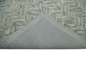 Custom Made Beige and Gray Leaf's Hand Tufted Modern Scandinavian Wool Loop Rug