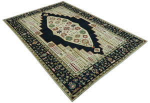 Custom Made Black And Ivory Traditional Serapi Design Hand Knotted Wool Rug