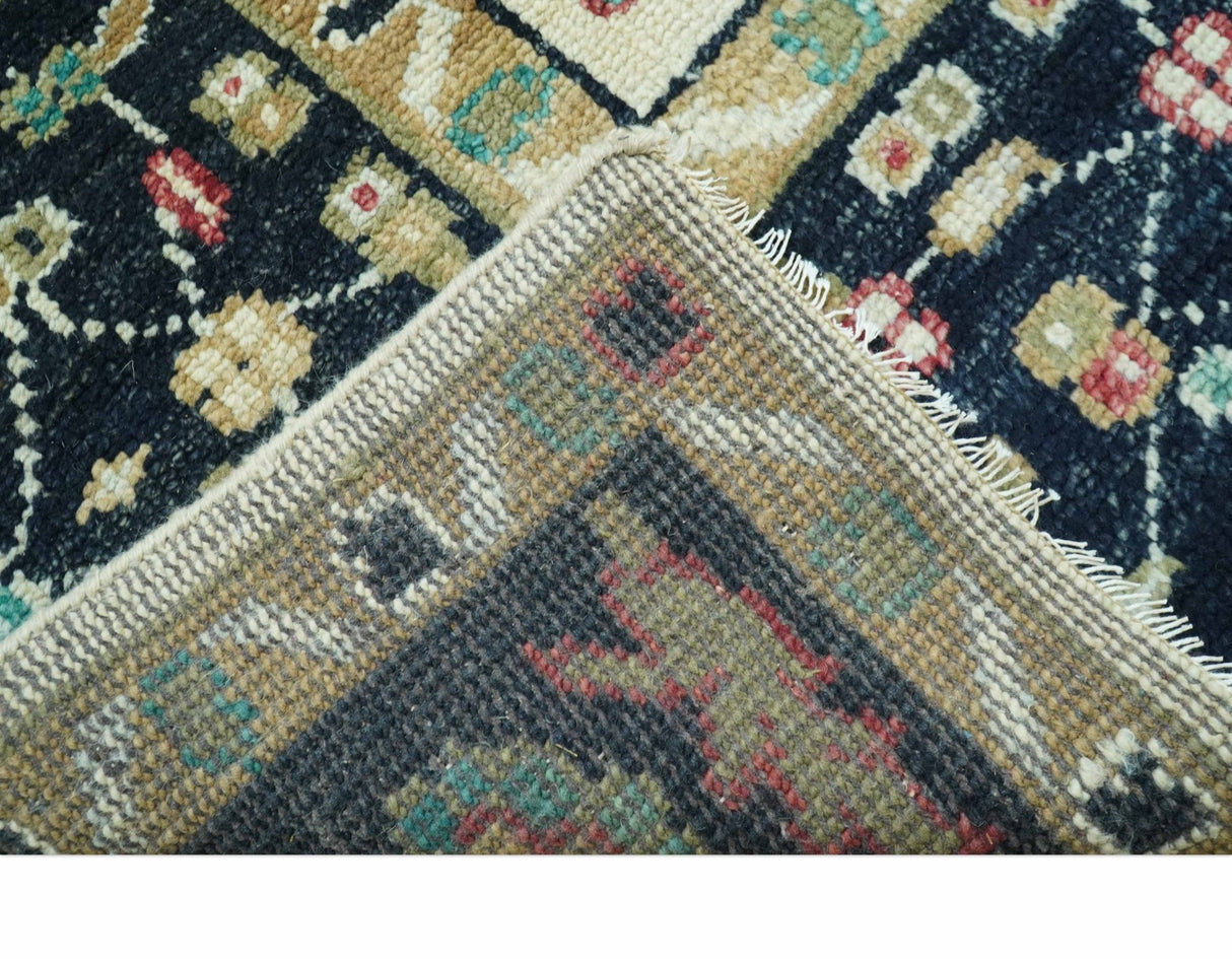 Custom Made Black And Ivory Traditional Serapi Design Hand Knotted Wool Rug