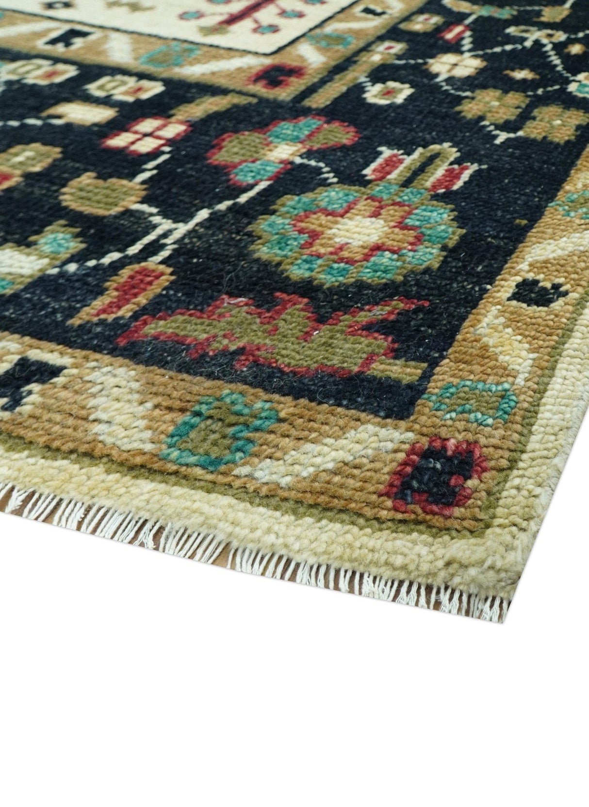 Custom Made Black And Ivory Traditional Serapi Design Hand Knotted Wool Rug