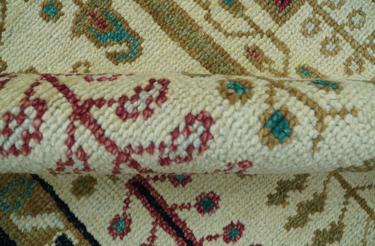 Custom Made Black And Ivory Traditional Serapi Design Hand Knotted Wool Rug
