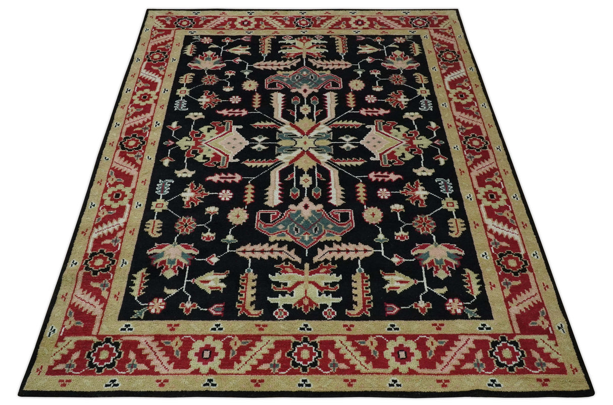 Custom Made Black, Rust, and Olive Traditional Oriental Hand Knotted Wool Area Rug