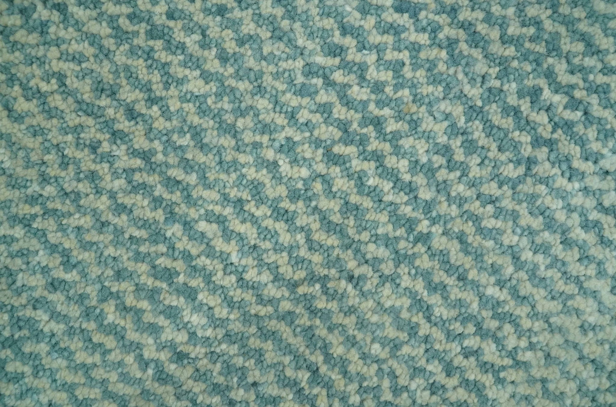 Custom Made Blue and Beige Stripes Design Contemporary Hand Knotted wool Area Rug