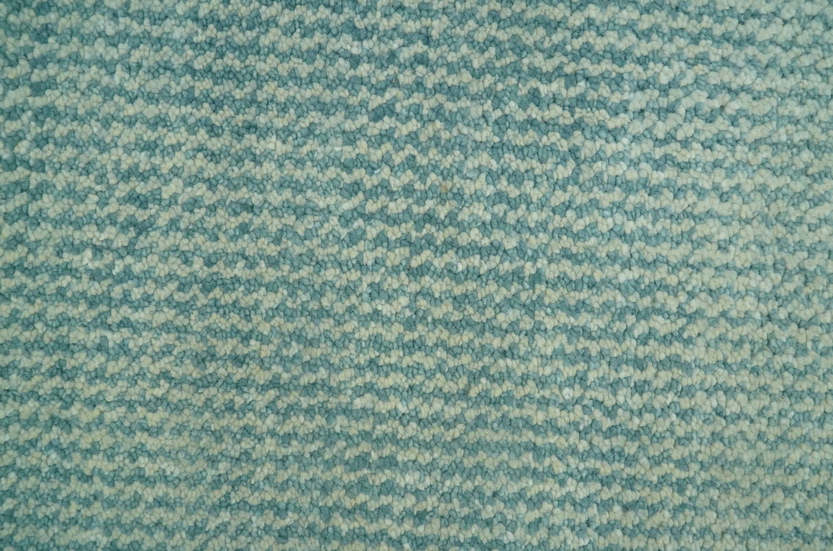 Custom Made Blue and Beige Stripes Design Contemporary Hand Knotted wool Area Rug