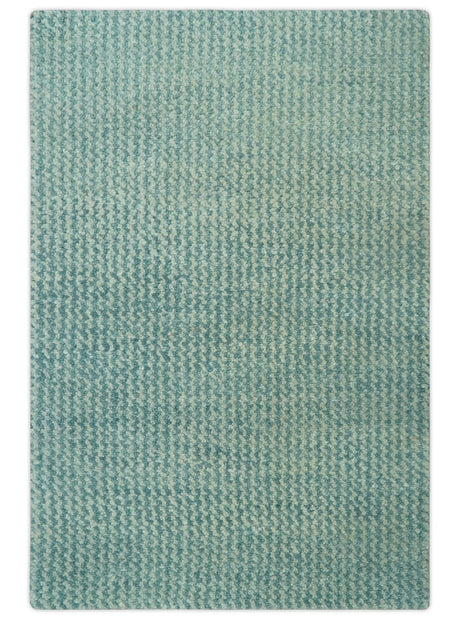 Custom Made Blue and Beige Stripes Design Contemporary Hand Knotted wool Area Rug