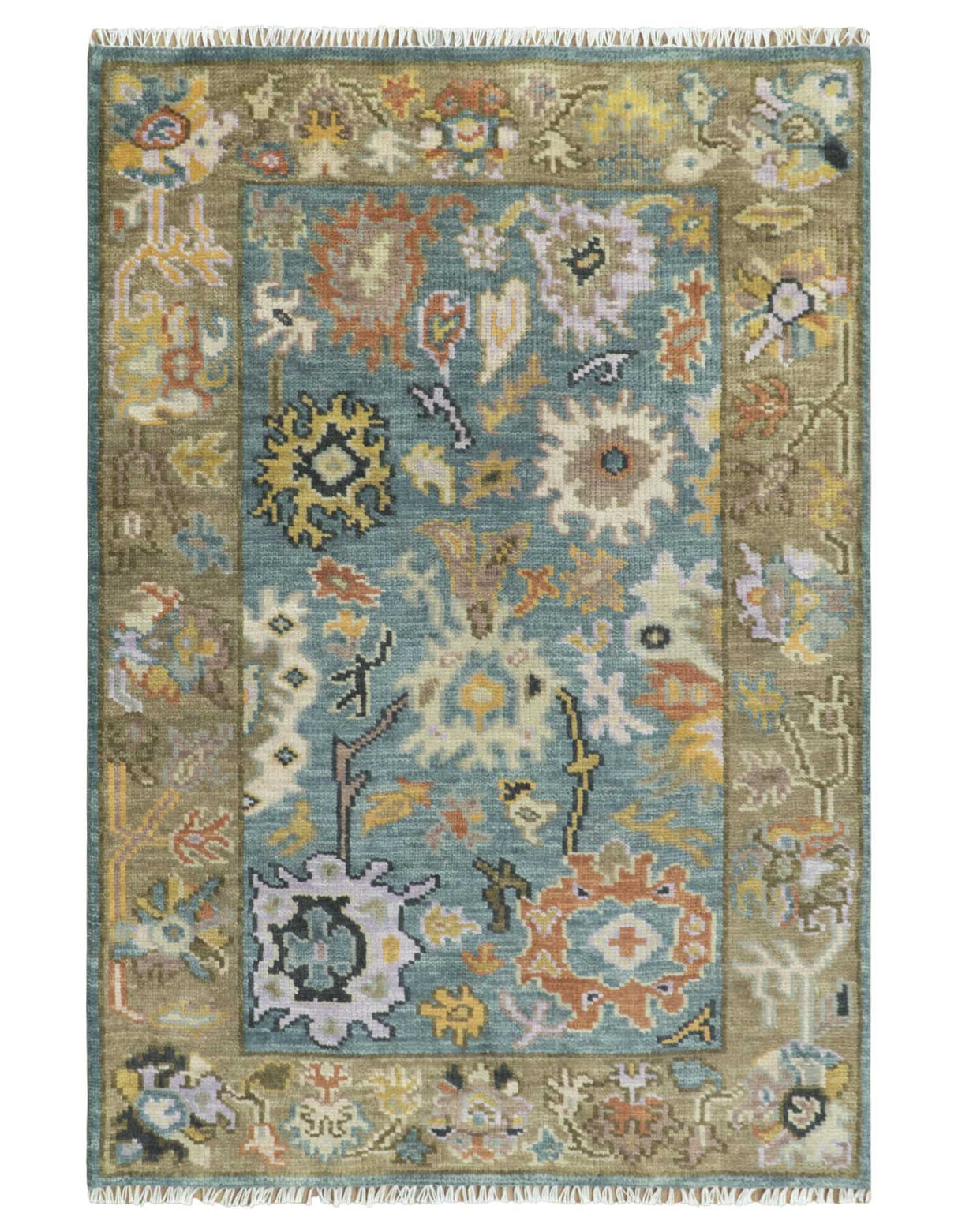 Custom Made Blue and Brown Colorful Multi Size Oushak wool Area Rug