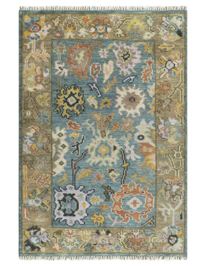 Custom Made Blue and Brown Colorful Multi Size Oushak wool Area Rug