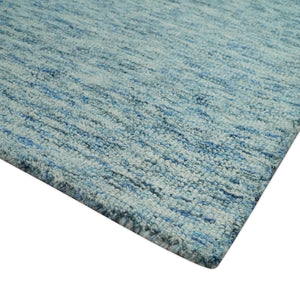 Custom Made Blue and Ivory Shaded Solid Wool Hand Woven Layering Area Rug