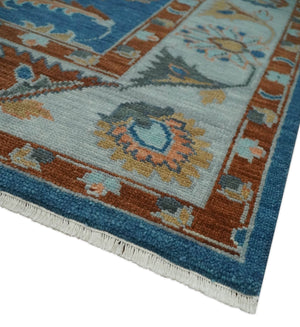 Custom Made Blue and Silver Hand knotted colorful Traditional Oushak wool Area Rug