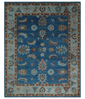 Custom Made Blue and Silver Hand knotted colorful Traditional Oushak wool Area Rug