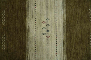 Custom Made Brown and Ivory Geometrical Stripes Design wool Area Rug