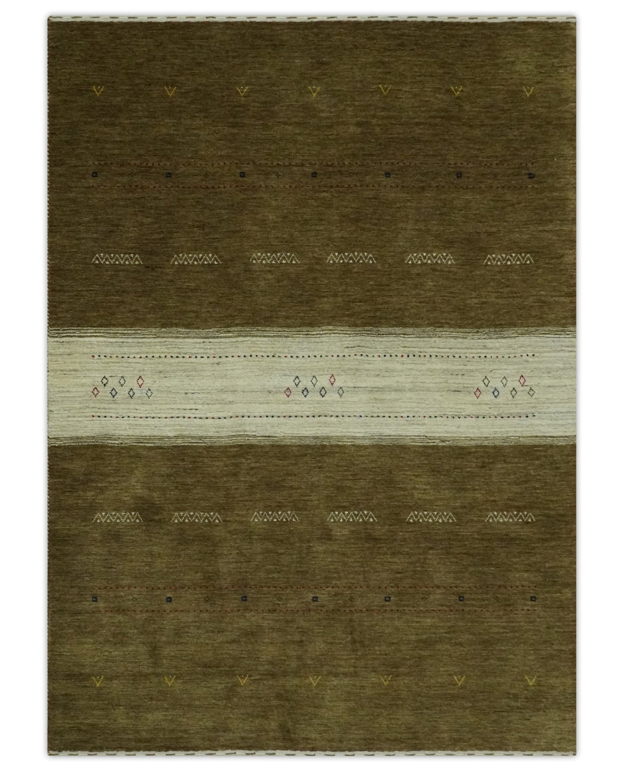 Custom Made Brown and Ivory Geometrical Stripes Design wool Area Rug