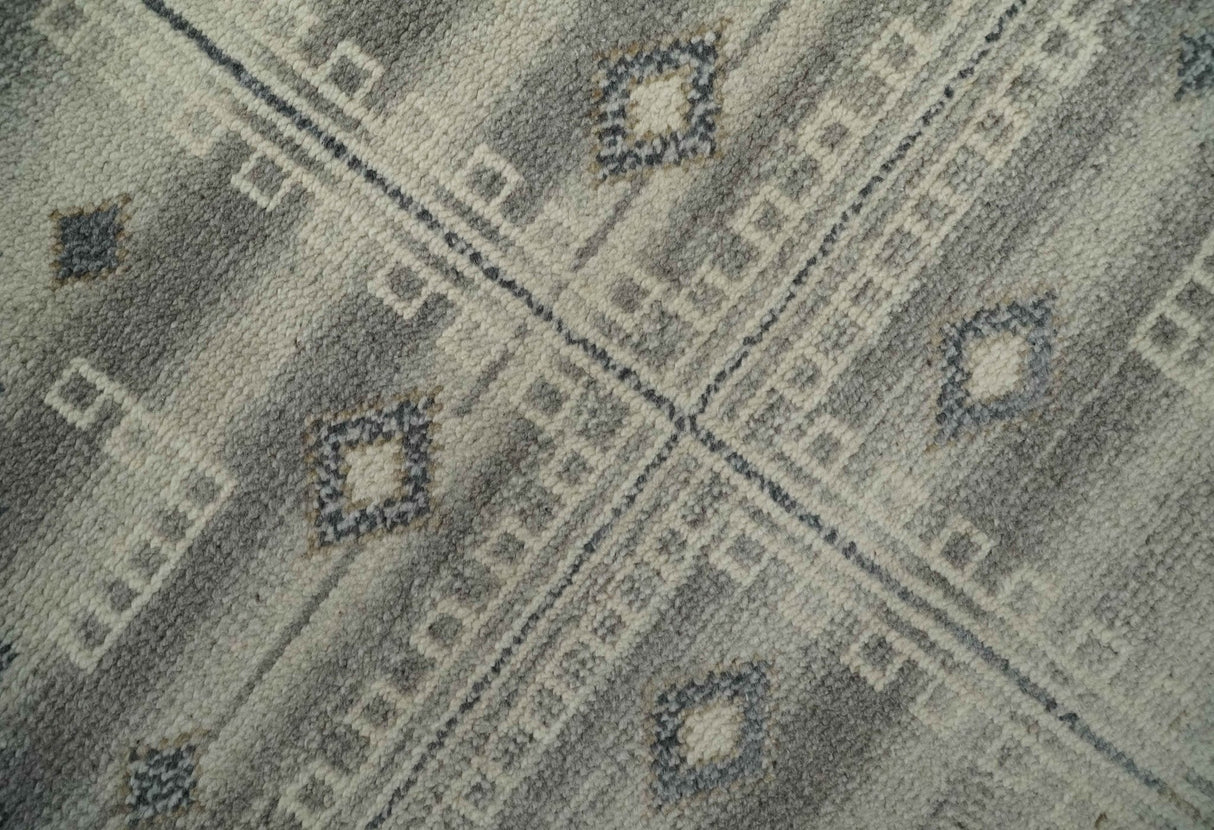Custom Made Earthy Hand Knotted Ivory, Charcoal and Beige Wool Area Rug