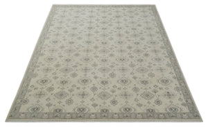 Custom Made Fine Hand Knotted Ivory and Charcoal Style Hand knotted Wool Area Rug