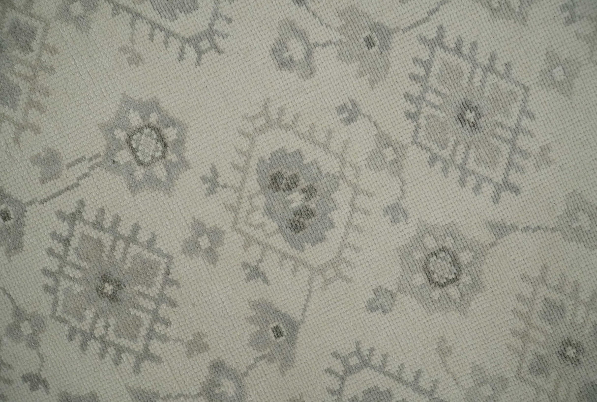 Custom Made Fine Hand Knotted Ivory and Charcoal Style Hand knotted Wool Area Rug