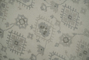 Custom Made Fine Hand Knotted Ivory and Charcoal Style Hand knotted Wool Area Rug