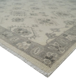Custom Made Fine Hand Knotted Ivory and Charcoal Style Hand knotted Wool Area Rug