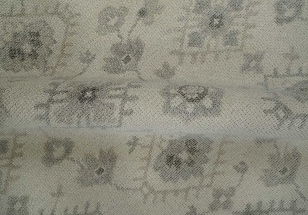 Custom Made Fine Hand Knotted Ivory and Charcoal Style Hand knotted Wool Area Rug