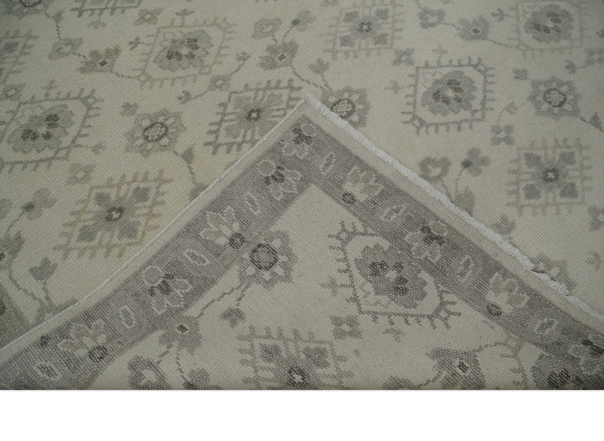 Custom Made Fine Hand Knotted Ivory and Charcoal Style Hand knotted Wool Area Rug