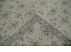 Custom Made Fine Hand Knotted Ivory and Charcoal Style Hand knotted Wool Area Rug