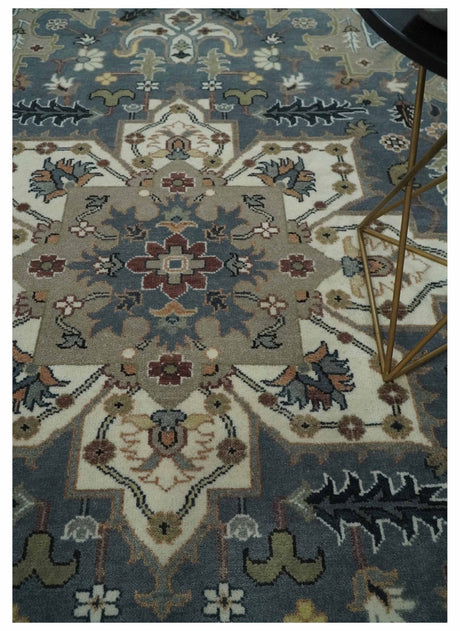 Custom Made Fine Knots Hand Knotted Ivory, Taupe and Olive Traditional Wool Rug