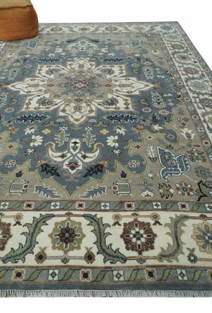 Custom Made Fine Knots Hand Knotted Ivory, Taupe and Olive Traditional Wool Rug
