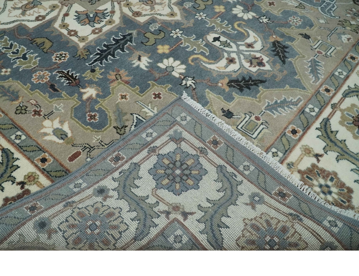 Custom Made Fine Knots Hand Knotted Ivory, Taupe and Olive Traditional Wool Rug