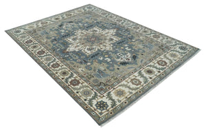 Custom Made Fine Knots Hand Knotted Ivory, Taupe and Olive Traditional Wool Rug
