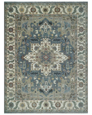 Custom Made Fine Knots Hand Knotted Ivory, Taupe and Olive Traditional Wool Rug