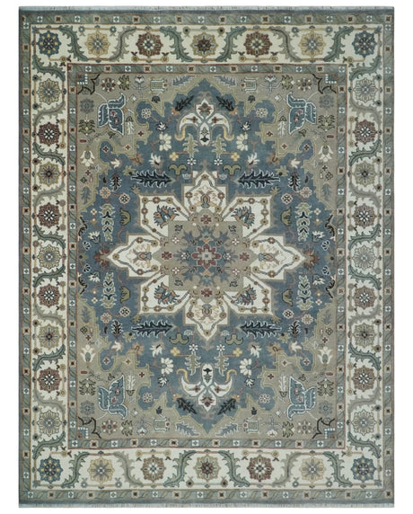 Custom Made Fine Knots Hand Knotted Ivory, Taupe and Olive Traditional Wool Rug