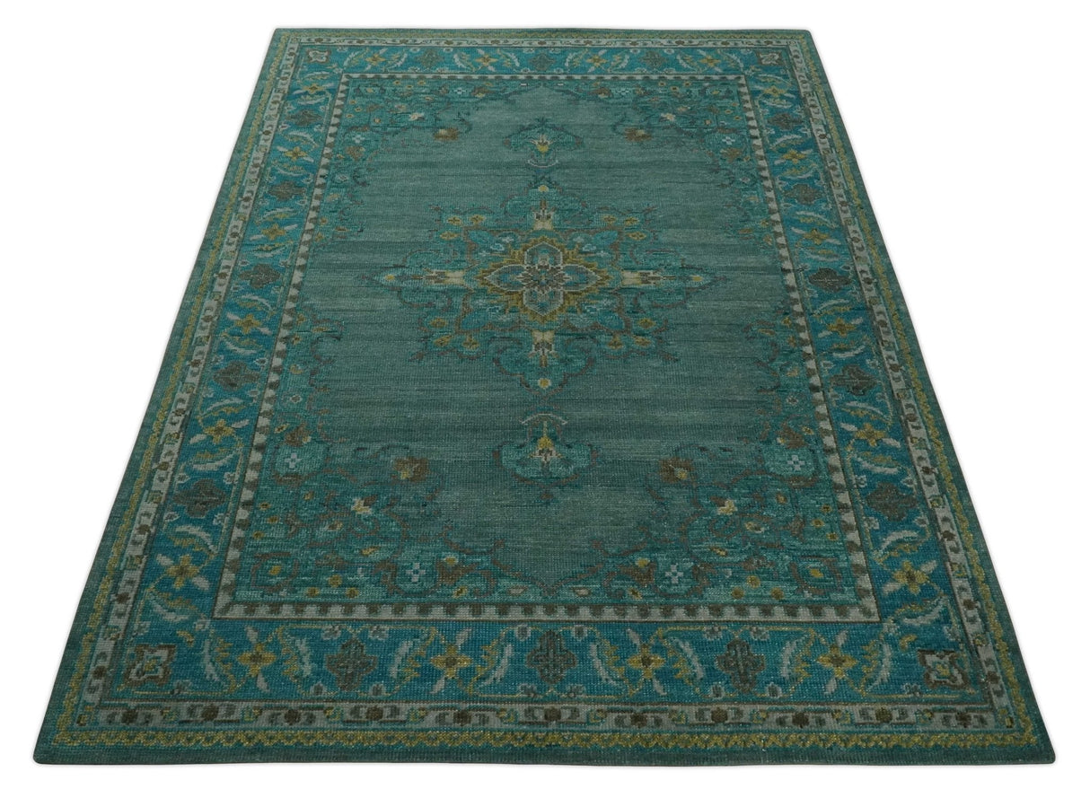 Custom Made Green Hand Knotted Antique Style Multi Size Traditional Wool Rug