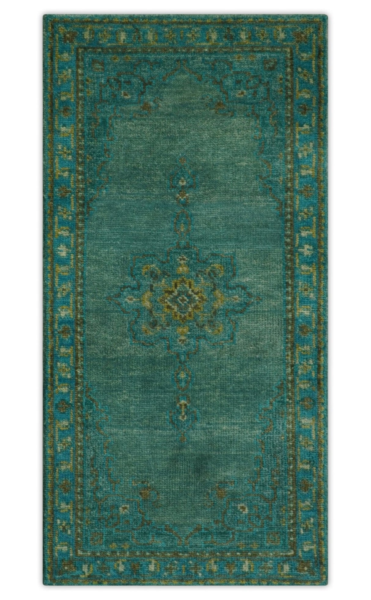Custom Made Green Hand Knotted Antique Style Multi Size Traditional Wool Rug