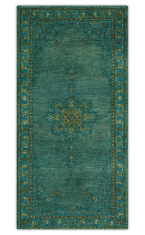 Custom Made Green Hand Knotted Antique Style Multi Size Traditional Wool Rug