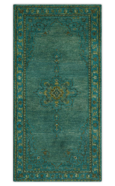 Custom Made Green Hand Knotted Antique Style Multi Size Traditional Wool Rug