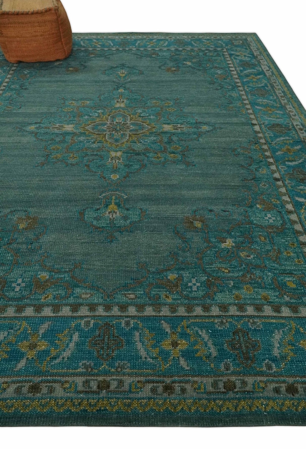 Custom Made Green Hand Knotted Antique Style Multi Size Traditional Wool Rug