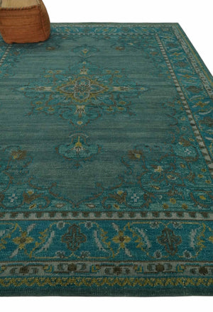 Custom Made Green Hand Knotted Antique Style Multi Size Traditional Wool Rug