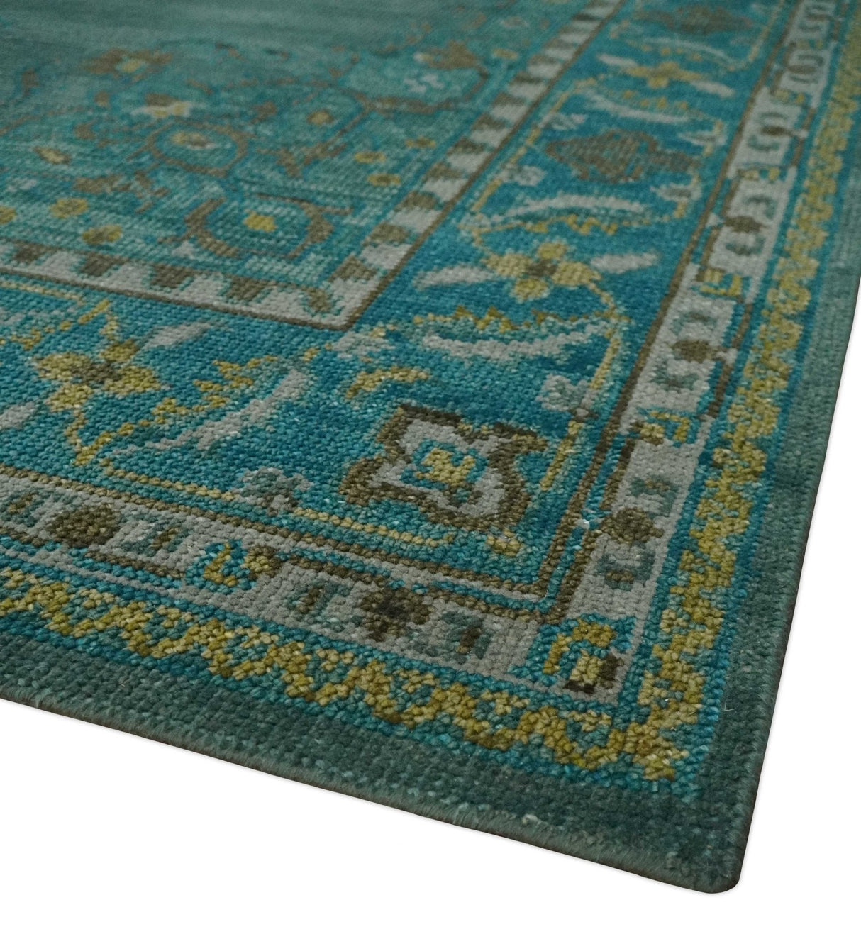Custom Made Green Hand Knotted Antique Style Multi Size Traditional Wool Rug