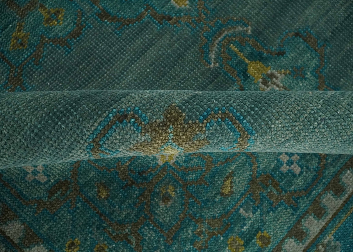 Custom Made Green Hand Knotted Antique Style Multi Size Traditional Wool Rug