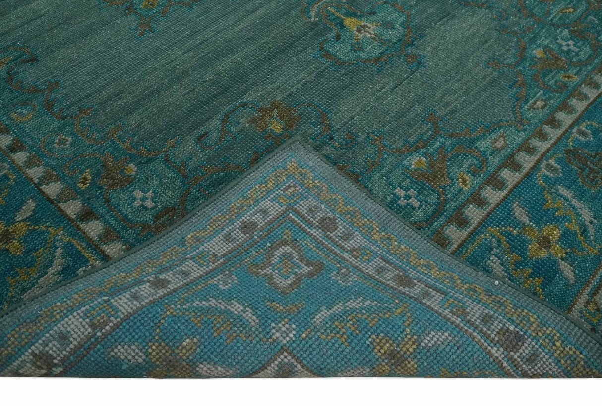 Custom Made Green Hand Knotted Antique Style Multi Size Traditional Wool Rug