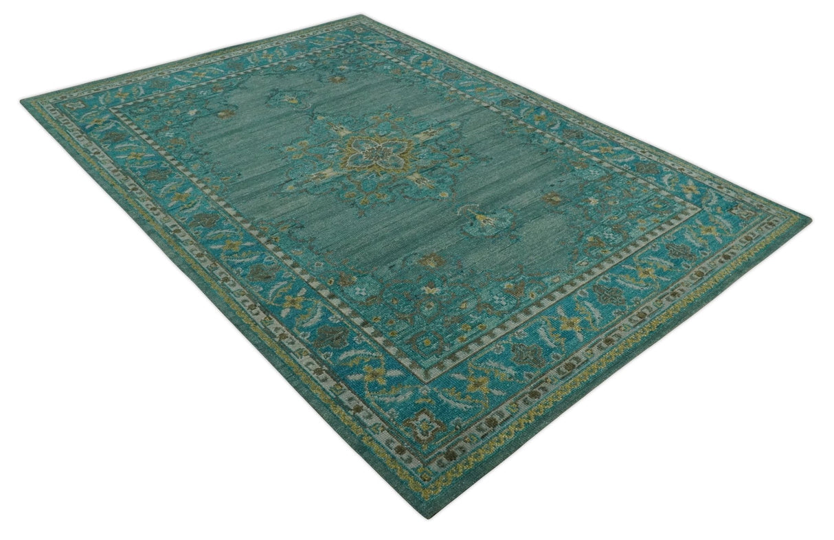 Custom Made Green Hand Knotted Antique Style Multi Size Traditional Wool Rug