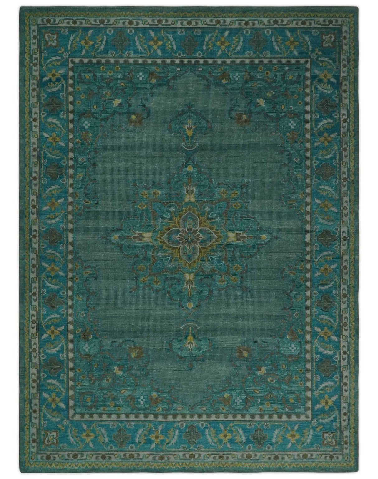 Custom Made Green Hand Knotted Antique Style Multi Size Traditional Wool Rug
