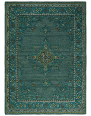 Custom Made Green Hand Knotted Antique Style Multi Size Traditional Wool Rug