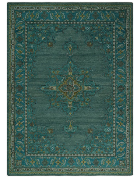 Custom Made Green Hand Knotted Antique Style Multi Size Traditional Wool Rug