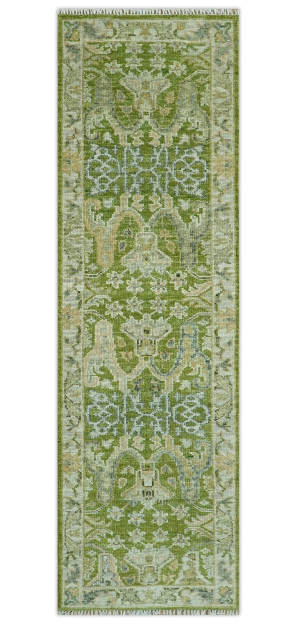 Custom Made Green and Ivory Traditional Dragon Oushak Design Hand knotted wool rug
