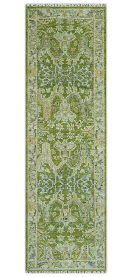 Custom Made Green and Ivory Traditional Dragon Oushak Design Hand knotted wool rug